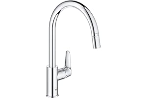 GROHE Start Curve 305620000 bateria kuchenna, wyciągana wysoka wylewka, kształt C, obracana o 360°, instalacja QuickFix, ekologiczny ogranicznik przepływu, chrom