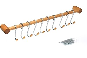 acerto 41066 – Barra de cocina de 45 cm de madera con 10 ganchos – Soporte para utensilios de cocina – Accesorios para la cocina – Barra de cocina con gancho de cocina