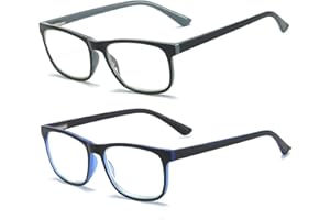 ‎MMOWW MMOWW 2er-pack Lesebrille Damen und Herren - Anti-blaue Computerbrille mit Federscharnieren (Grau+Blau, 1,5)