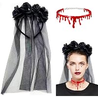 Halloween Rosen-Stirnband Mit Schleier – Schwarz, Mit Kunstblume & Spitze, Für Kostümparty & Cosplay