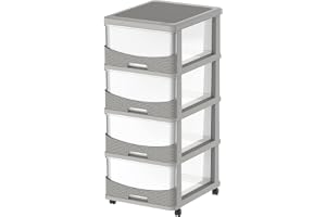 Cosmoplast Cedarattan 4 Tiers Storage Cabinet With Wheels, Grey With Translucent Drawers