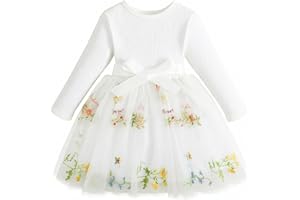 JiAmy Girls' Dresses Ribbed Knit Tulle Dresses Sequin Spring Flying Sleeves Rainbow Kids Dress for 1-6 Years Old