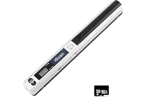 ZONJIE Scanner de Documents Portable, Mini Scanner de Photos Portable 900 DPI, Baguette de numérisation Couleur A4 Haute Vitesse, Scanner Portable Rechargeable par USB, Comprend Une Carte SD 16 Go (Argent)
