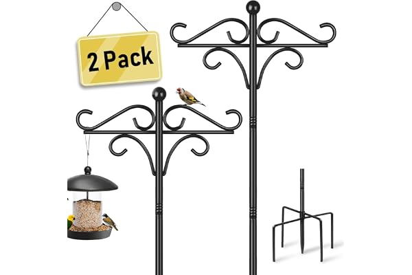 Lot de 2 Supports mangeoires à Oiseaux, 195 cm sur Pied, mâts et Crochets en métal Robuste pour mangeoire à Oiseaux Sauvages avec Crochet pour Lanterne Lumineuse de Jardin
