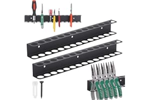 Hejo 2PCS Wall Tool Rack Organiser, Screwdriver Storage Shelf, 14 Sockets Metal Pliers Rack, Wall Storage Holder for Workshop Shed, Garage
