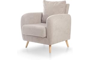 SUEÑOS ZZZ SuenosZzz- Sillon CIES butacas para Dormitorio Nórdica. Sillón tapizado Acualine Antimanchas, Color Beige Rio 5. Nordica Individual de una Plaza, COJIN Incorporado. Comedor o Dormitorio…