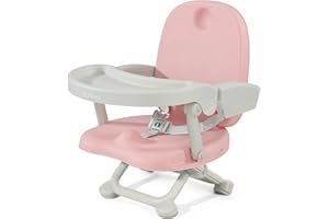 YOLEO Réhausseur Chaise Enfant Pliable, Chaise Haute Bébé Portable, Rehausseur Siège Bébé, Bébé Chaise repas en Hauteur Réglable, Plateau Amovible, 6 mois à 3 ans, Rose
