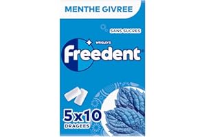 FREEDENT - Chewing Gum Sans Sucre - Goût Menthe Givrée - 5 Paquets de 10 Dragées - 70g