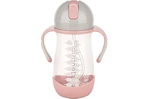 Dentistar Taza infantil hermética con pajita móvil, 260 ml – Biberón antigoteo para niños a partir de 6 meses – Vaso con asas antideslizantes y con cepillo de limpieza – Sin BPA
