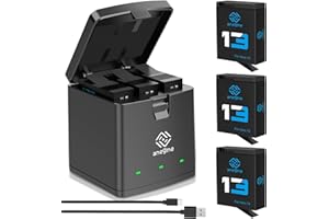 Anegine Hero 13 Akku 2100mAh und LED 3-Kanal USB Speicherladegerät für GoPro Hero 13 Black Enduro Wiederaufladbarer Akku mit Typ-C (3er-Pack)