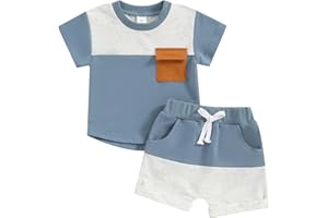 Xeadoffubio Baby Jungen Sommer Kurze Hosen Outfits Patchwork Sportanzug Kurzarm Rundhals Kontrast Farbe T-Shirt+Elastische Taille Kurzehose Jungen Loungewear Set Summer Tracksuit