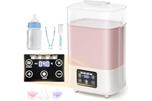 Kidken Baby Bottle Steriliser and Dryer, Large Size Hold 8 Bottles and Pacifiers, 4-in-1 Electric Steam Steriliser for Baby Bottles,Breast Pump Parts,Teething Toys,Milk & Food Warmer (Pink)