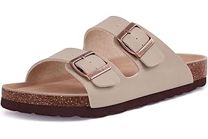 Comwarm Damen Kork Fußbett Pantoletten Sandale, Bequeme Sommer Strand Slide mit Verstellbarer Schnalle Hausschuhe