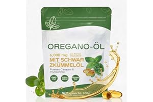 PFLAROSA Oregano Öl Kapseln 6000 mg – 180 Softgels – Hochdosiertes Oreganoöl mit Schwarzkümmelöl – Vegan – GMO-, Laktose- & Glutenfrei – 2 Kapseln täglich