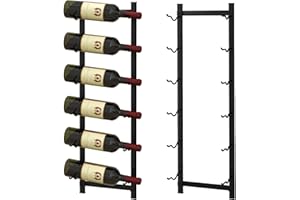 COSTWAY Regał ścienny na 6/9/12 butelek wina, metalowy uchwyt na butelki, regał na butelki, przemysłowy, regał do przechowywania, czarny (6 butelek wina)