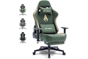 ‎SYMINO Symino Gaming Stuhl - Ergonomischer Bürostuhl im Racing Style, 201 kg Belastbarkeit, verstellbare Armlehnen, Vintage PU Leder, Gaming Chair mit Fußstütze (Grün)