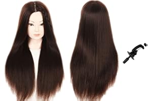 MIAOMANZI Testa di manichino con capelli sintetici per fare pratica con le acconciature, da 71,1 cm; morsetto incluso