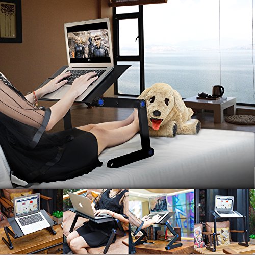 LONGKO 360° verstellbarer Laptop Notebook Ständer ergonomischer Tisch Tablet Halterung mit 2 Lüfter Ablage für die Maus für CouchBett Sofa (Schwarz) - 2