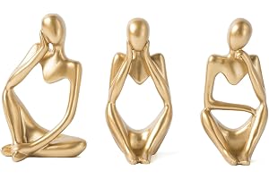 FJS Gold Decor Thinker Statue Abstract Art Sculpture, Set of 3, Gold