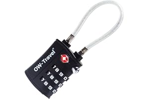 OW-Travel Candado Combinacion Cable Acero Flexible Anti robo. Candado maleta TSA numerico 3 Digitos. Candados mochila y maletas. Candado Taquilla Gimnasio. TSA candado seguridad equipaje Negro 1