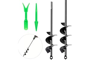 Meff-Mluk Auger Drill Bit Set of 2, Garden Auger Spiral Drill Bit for Planting Bulbs Flowers Planting Auger for Drill Post Hole Digger, Garden Bulb Planter Tools 4x22cm 4x42cm