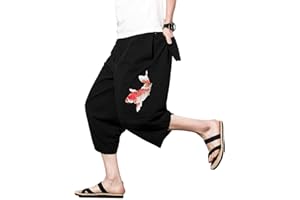 DSJJ Homme Short Lin 3/4 Bermudas Casual ete Taille Elastique Baggy Large Pantacourt M-4XL