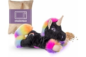 ‎HABIBI Habibi Premium Wärmekissen/Stofftier f. Kinder u. Erwachsene - 1848 Einhorn Black Rainbow, herausnehmbare Hirsefüllung - Wärmekuscheltier zum Erwärmen in der Mikrowelle/Backofen, ideal auch für Babys