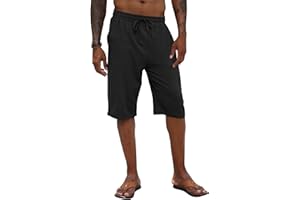 CTU Herren Leinen Shorts 3/4 Länge Hosen Casual Baumwolle Yoga Jogger Sommer Strand elastische Kurze Hosen