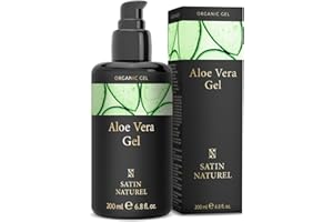 ‎SATIN NATUREL Żel aloe vera 100% do wegańskiej pielęgnacji skóry, z kwasem hialuronowym, spiruliną i jaśminem, w fioletowej szklanej butelce, 200 ml