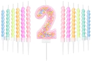 mciskin Macaron 2nd Birthday Candle Set, Girls 2nd Birthday Decorations,12pcs Pastel Spiral & Number 2 Candles for Cake,Rainbow Cake Topper for Macaron Themed Party Decoration,Baby Showers Supplies