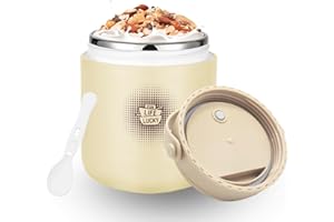 Chedin Envase térmico para alimentos, taza de yogur de acero inoxidable aislada, 430 ml, taza de yogur a prueba de fugas para llevar, con cuchara y tapa, recipiente térmico de alimentos, perfecto para
