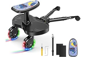 JoyCushy Buggy Board with Seat, Universal Buggy Board with LED Wheels, Kiddy Board with Patterned Seat, for Toddlers from 2-6 Years, Load 25 Kg, Fits 99% of Prams