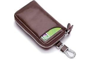 LTLSZRN Estuches de llave, Portallaves de cuero,Portallaves de Piel,cierre con cremallera y seis ganchos para llaves, Portátil llavero hombre y llavero mujer