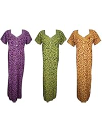 Indiatrendzs Womens Nightwear Multi-Color Cotton Printed Summer Sleepwear Nightgowns / Nighty Combo of 3 (Chest 46)