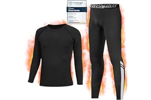 Qyibleri Kids Base Layer - Kids Thermals Long Sleeve Top & Tights Football Compression Set, Boys Thermal Base Layer Set Suit for 4~13 Age, Base Layer Kids for Ski Football and Daily Life