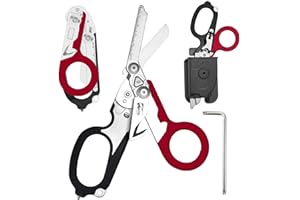 Ziyero Trauma Scissors Multitool Rescue Scissors with 6 Practical Functions Foldable Stainless Steel Scissors Pliers Ideal for Professional Use in Emergency Services or Everyday Tasks, Black/Red
