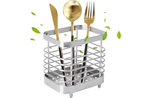 Lnopever Escurridor Cubiertos, Escurre Cubiertos De Cocina Metal, Soporte Para Utensilios De Cocina, Para Guardar Cuchillos, Tenedores, Cucharas Y Palillos En La Cocina (Blanco Mate)