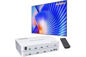 GKRONG Video Wall Controller 2x2 4K60HZ,HDMI 2.0 TV Wall Controller, Support 3840x2160@60Hz Inputs 4 Output Wall TV, 2x2 1x2 2x1 1x3 3x1 1x4 14 modes,remote&RS232 control,with Out Audio & Memmory Function