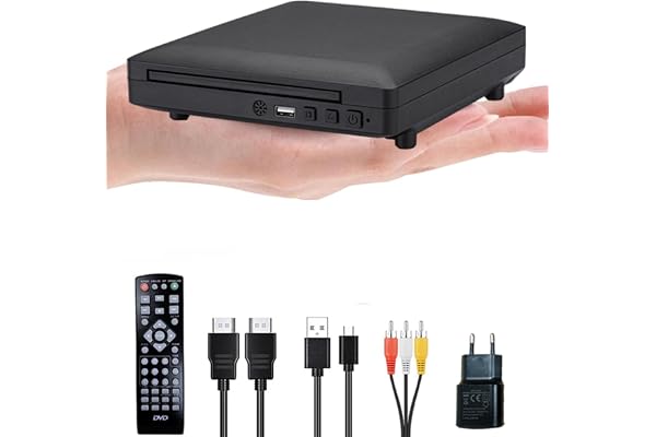 Mini lecteur DVD pour TV, lecteur compact 1080p, prend en charge toutes les régions gratuites, lecteur DVD CD HDMI et câble RCA inclus pour la maison