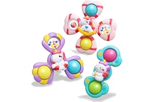 POURBIBI Saugnapf Spielzeug Baby - Einhorn Spinner Baby ab 3 Monate Badewannenspielzeug mit Rotierende Glocke Reisespielzeug Sensorik Spinner lindert Angstzustände Taufgeschenk Jouets de bain rotatifs 1-3