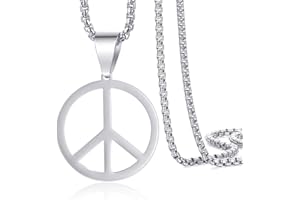 VASSAGO Peace Sign Necklace for Men Women Hippie Style Peace Necklace Stainless Steel Peace Symbol Jewelry 1960s 1970s Hippie Party Accessories Jewelry