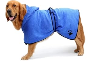 Aoweika Dog Bathrobe Towel with Adjustable Strap, Microfibre Fast Drying Super Absorbent Dog Drying Coat, Moisture Absorbing Dog Bath Robe, Quick Drying Pet Bath Towel (Blue, L)