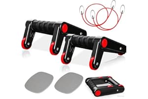 ASTIS 3-in-1 Maniglie per Flessioni, Rullo addominale con ginocchiera e fascia di resistenza, Allenamento addominalee nucleare, Allenamento della Forza per Flessioni per Calisthenics e Fitness