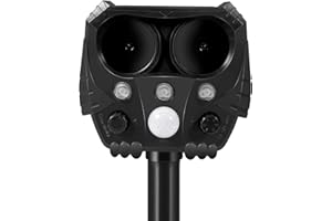 ROEJUYY Cat Repellent Garden, Scarers for Gardens, Ultrasonic with 5 Adjustment Modes & PIR Motion Sensor, Solar USB Charging, Used to Drive Away Dog, Fox Gardens Yard Farm (Black)