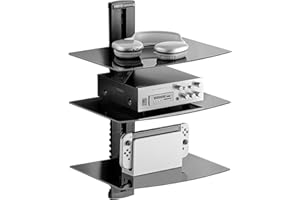 VEVOR Glass Floating Shelves, Holds up to 18 lbs, TV Wall Mount with Shelf，Strengthened Floating Entertainment Center for DVD Players / PS4 / Cable Boxes/Game Consoles/Sky Box/TV Accessories-3 Tiers