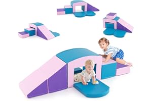 HOMFME Parcours Motricité Bébé 6 Blocs Convertible avec Tunnel, Escaliers, Escalade et Rampe, Aire de Jeux Intérieur avec Housse Amovible Étanche, Fermeture Auto-Agrippante, Idéal pour Enfant