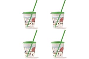 Snips Juego de 4 vasos con pajita | 0,385 l | Vaso con pajita | Vaso infantil | Decoración Farm | Made in Italy | 0% BPA