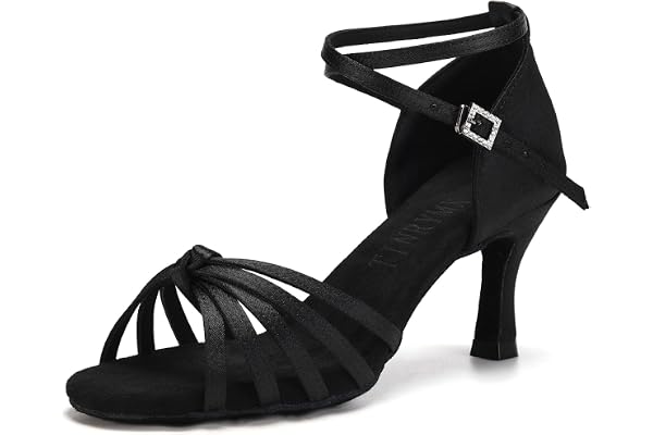 TINRYMX Chaussures de Latine Danse pour Femmes Bout Ouvert Satin Standard de SalonTango Salsa Chaussures de Danse,Modello-EM217