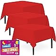 SOL 3pk Red Table Cover 121x121cm Party Table Cloth Plastic Disposable Tablecloths for Parties - Elegant Durable Design - Perfect for Weddings, Birthdays, Buffets, Indoor & Outdoor Events
