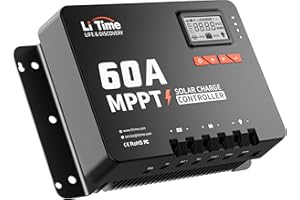 LiTime 60 A MPPT 12 V/24 V/36 V/48 V maks. 3200 W Auto DC wejście solarny kontroler ładowania z adapterem Bluetooth, regulowany parametry wyświetlacza LCD, wskaźnik LED, regulator panelu słonecznego